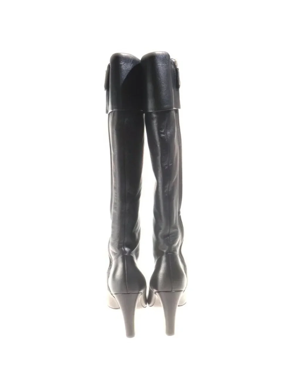 Chanel Leather Long Boots CC Logo Side Zip All Black